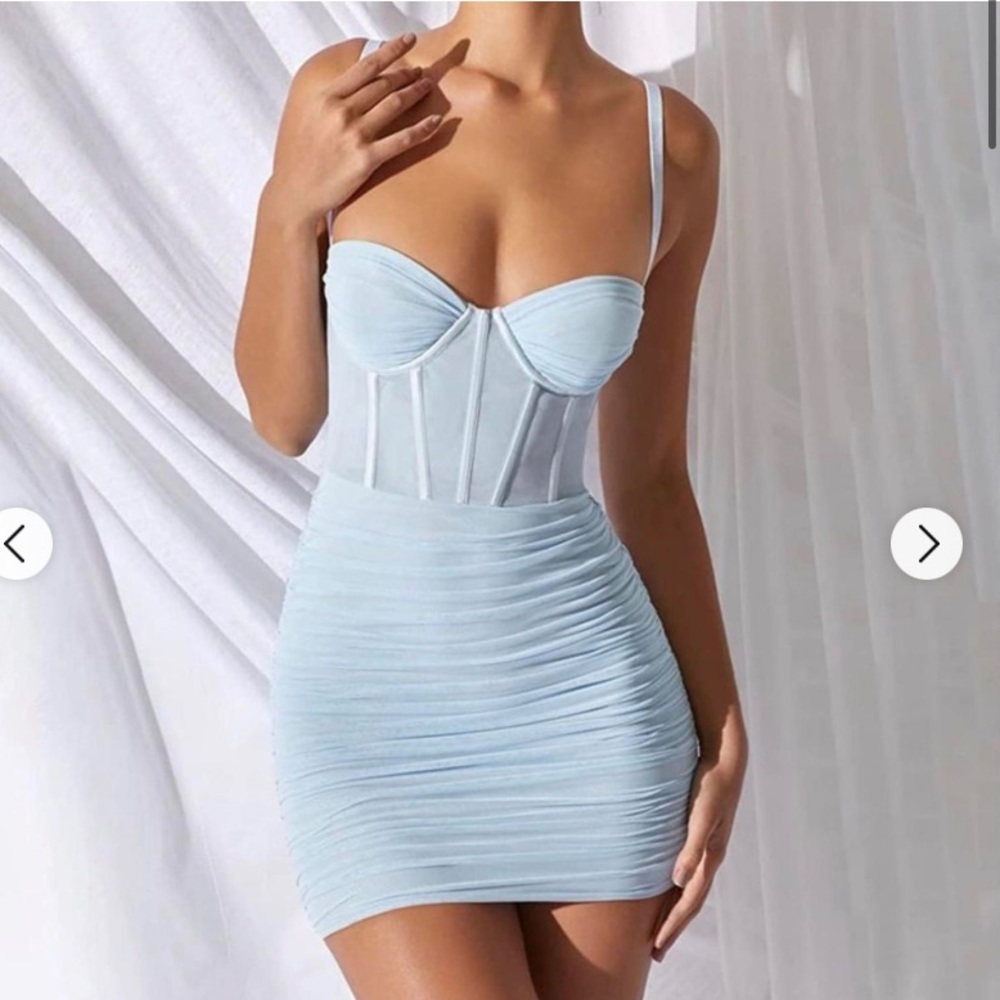 Oh Polly Blue Mesh Dress Bodycon